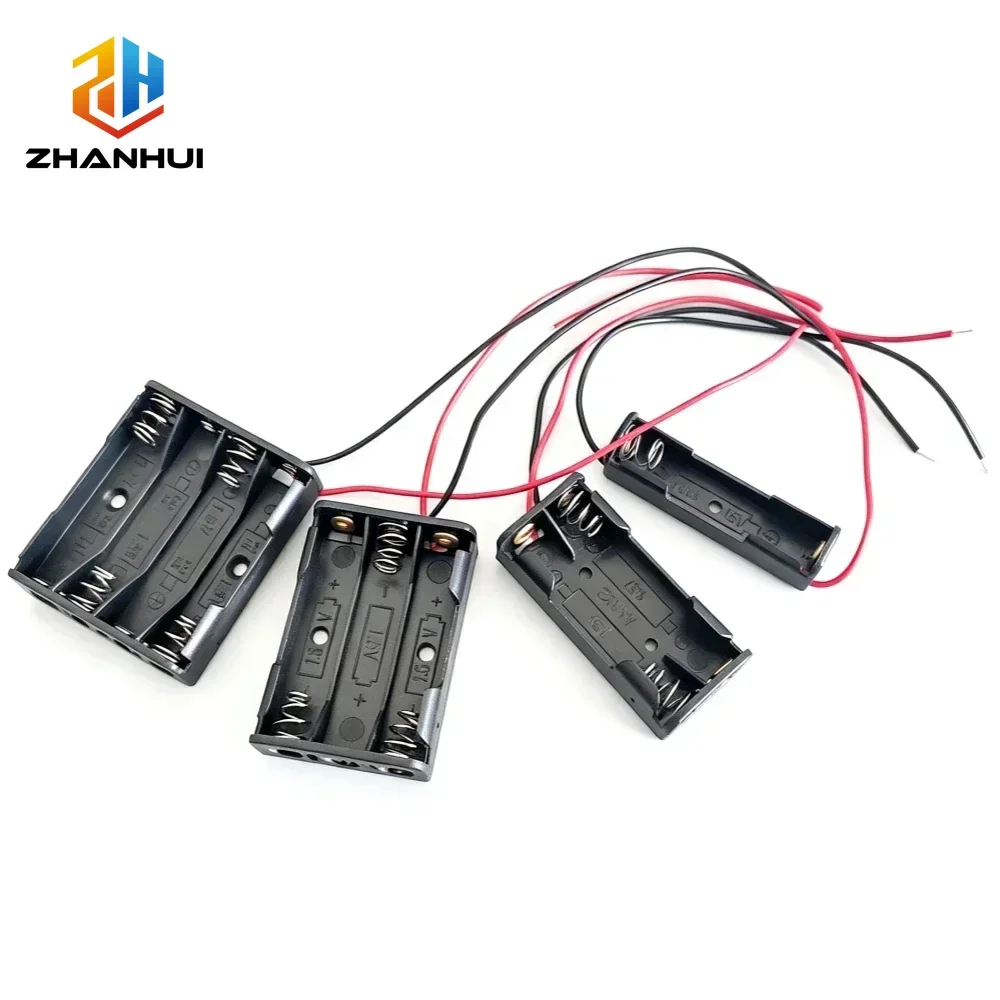 1/2/3/4 Slot AAA Battery Holder Box with Red Black Wire Lead, External Power Source Battery Case for DIY Electrical Projects