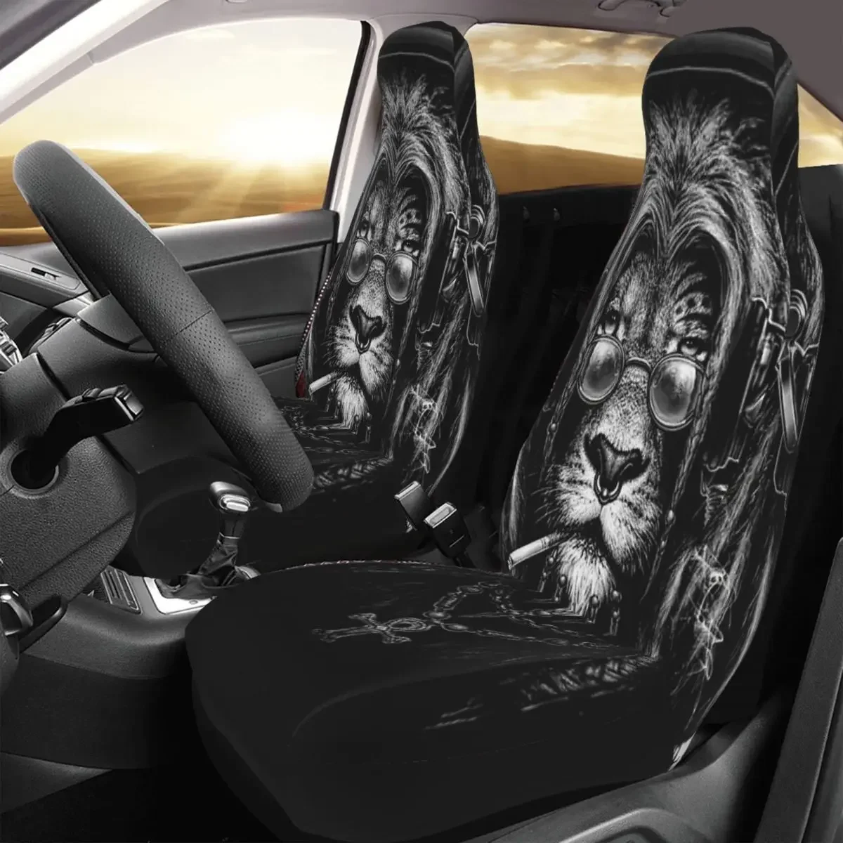 Big Face Lion 3D Cool Gift  Car Seat Cover Custom Printing Universal Front Protector Accessories Cushion Set