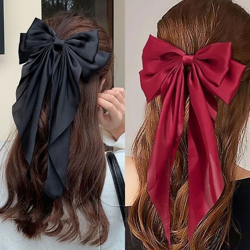 Elegant Bow Ribbon Hair Clip Women Fashion Solid Bowknot Satin Hairpin Barrettes Girls Ponytail Clip Hair Accessories Hot sales