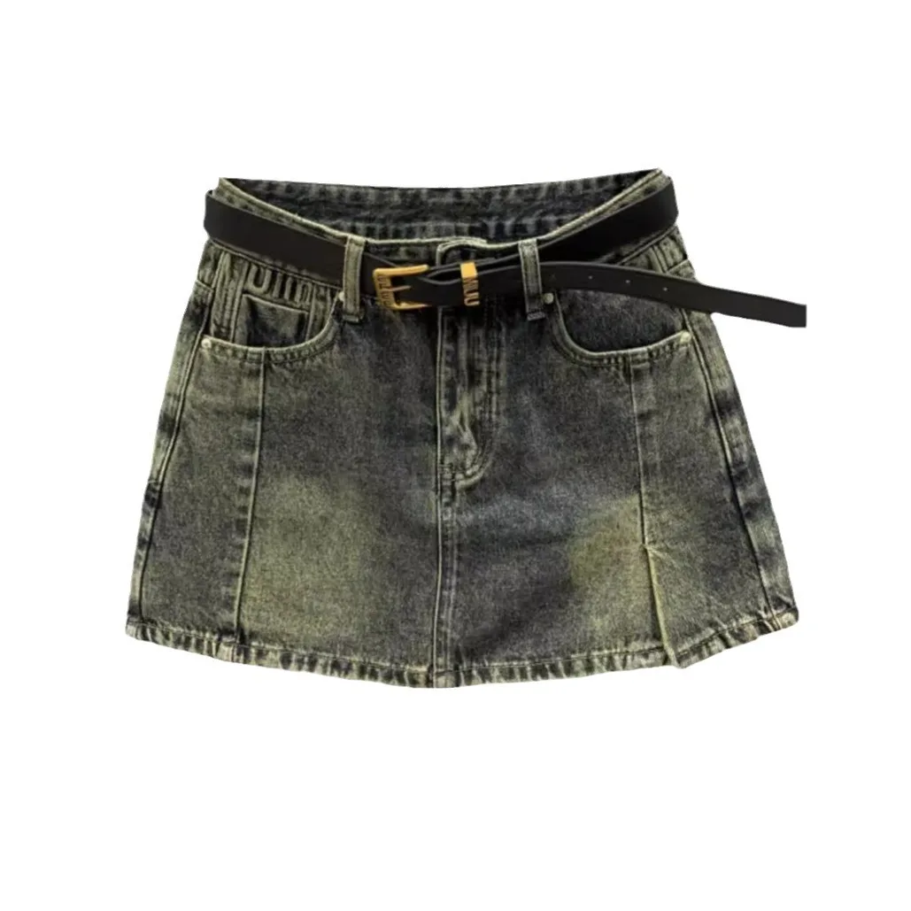 Z' i-saia curta com uma fenda para as meninas, shorts jeans pretos, não-elástico, estilo vintage, novo produto, verão, 2024