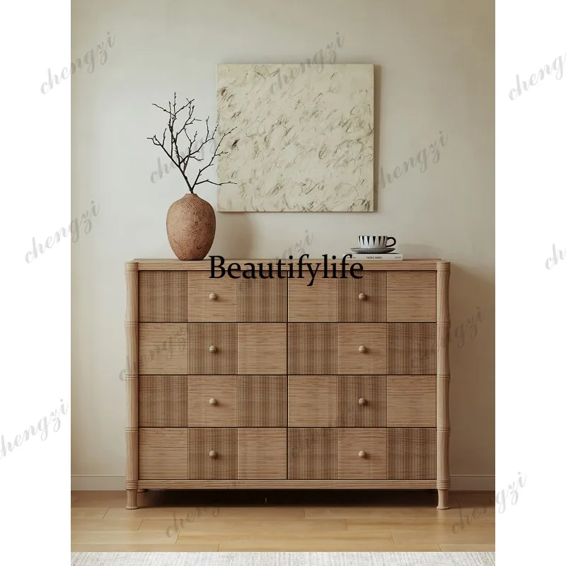New chest cabinet solid wood French log art high-end living room wall cabinet