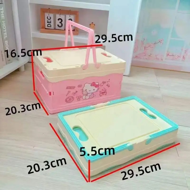 Sanrio Hellokitty Transparent printed cover desktop large stacking storage box bedroom student Folding storage box