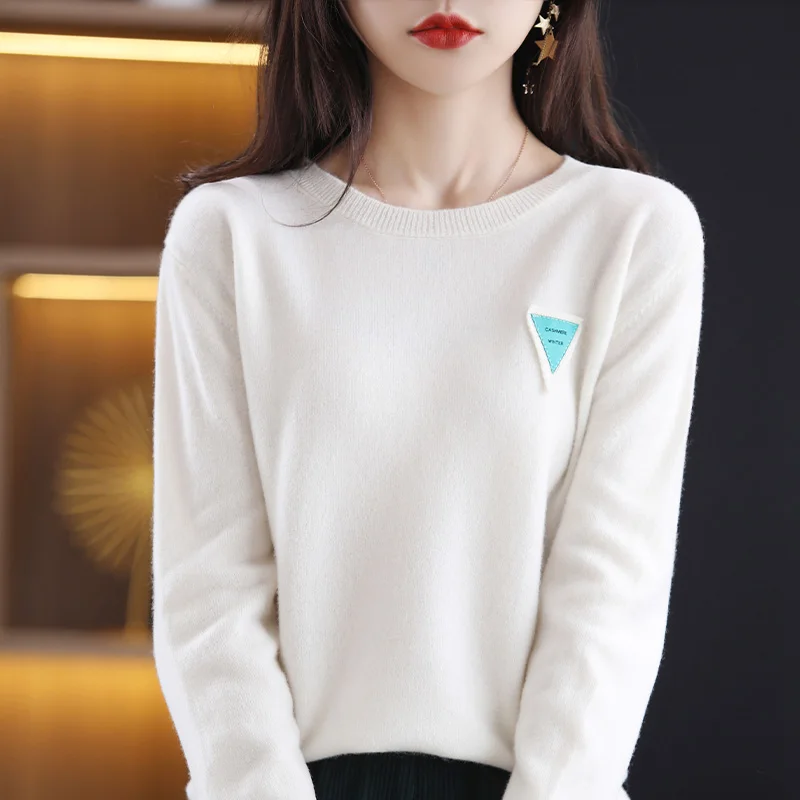 【 No Returns Supported 】 Autumn/Winter New Pure Wool Women\'s Round Neck Loose Embroidered Fashion Knitted Wool Bottom Sweater