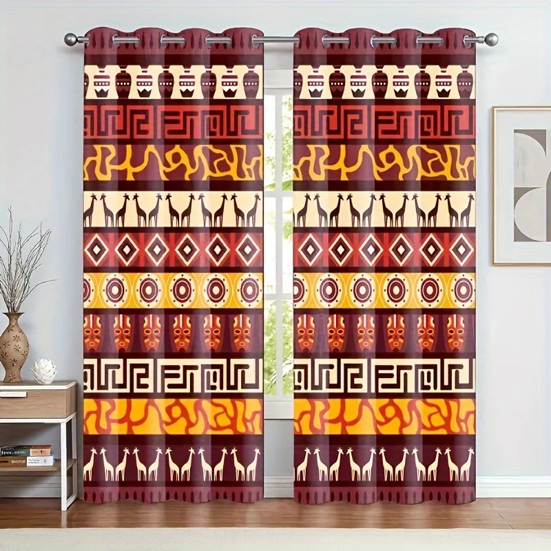 

2pcs Boho Curtains Bohemian Hippie Art Theme Window Drapes With Mandala Animal Elephant Printed Pattern Curtain Room Decor