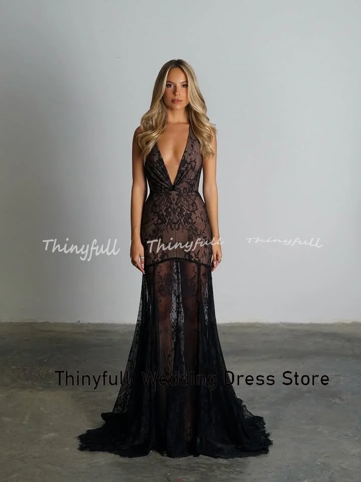 Thinyfull マーメイドレースウエディングドレス ホルター ノースリーブ アラブ イブニングドレス ロングフォーマルオケージョンガウン ローブ・ド・ソワレ カスタマイズ