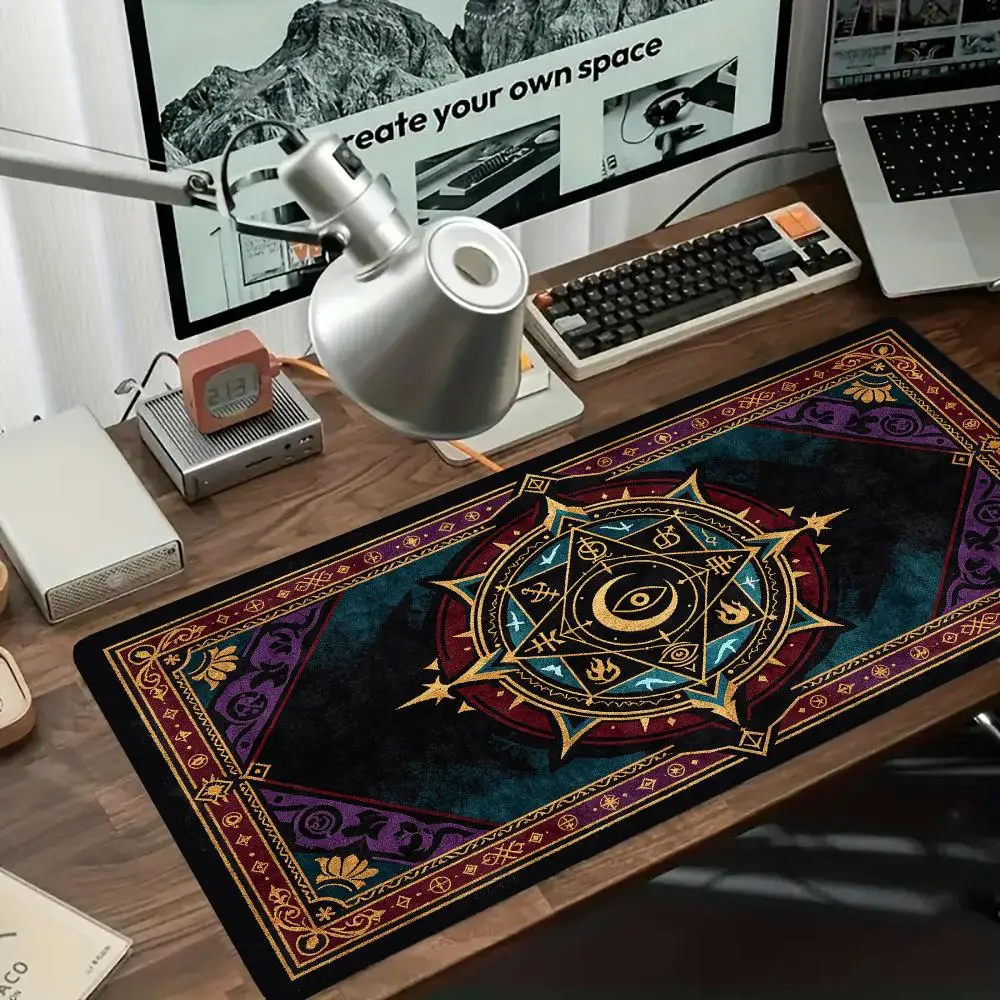 Purple Magic World Map Persian Rug Pattern Mouse Pad Large Size Smooth Glide For Fantasy Gaming