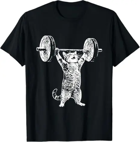 Lustiges Gym-Katzen-Grafik-T-Shirt für Gewichtheben und Kreuzheben, Pump-Kätzchen, Feline Fitness, Comics-Grafik, Herrenbekleidung, Neuartiges Geschenk – Detail 3