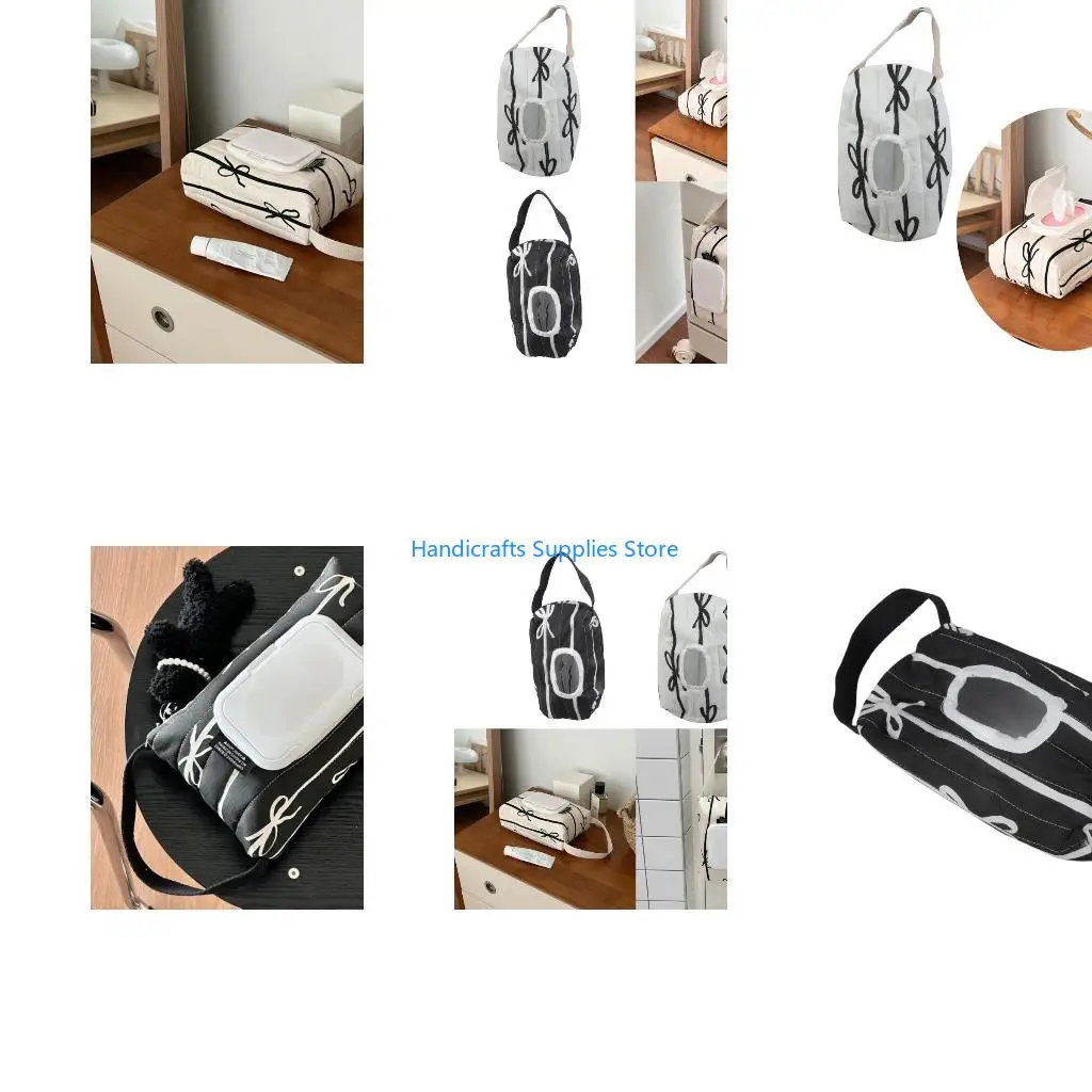 R1WA Travel Friendly Wet Wipe Storage Case Quilted Sturdy Cotton Storage Bag with Fashionable Stripe and Bowknot Detail