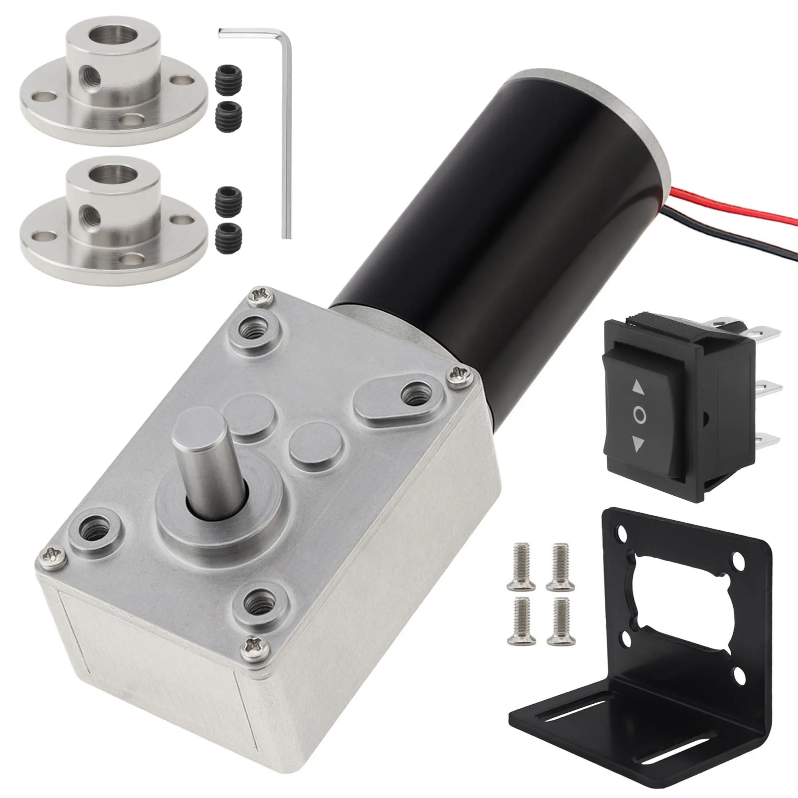 12V DC Worm Gear Motor Kit with Flange Coupling Tools Rocker Switch and Mounting Bracket