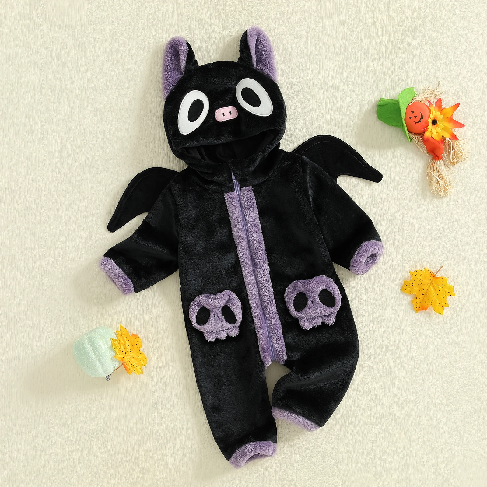 

Kids Toddler Baby Black Cat Costume Fleece Long Sleeve Hooded Jumpsuit Halloween Cosplay Clothes for Infant Boys Girls