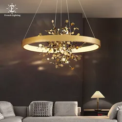 Modern Gold Ceiling Chandelier for Dining Room Copper Round Ring Pendant Lights for Cloth Store Coffee Room Decor