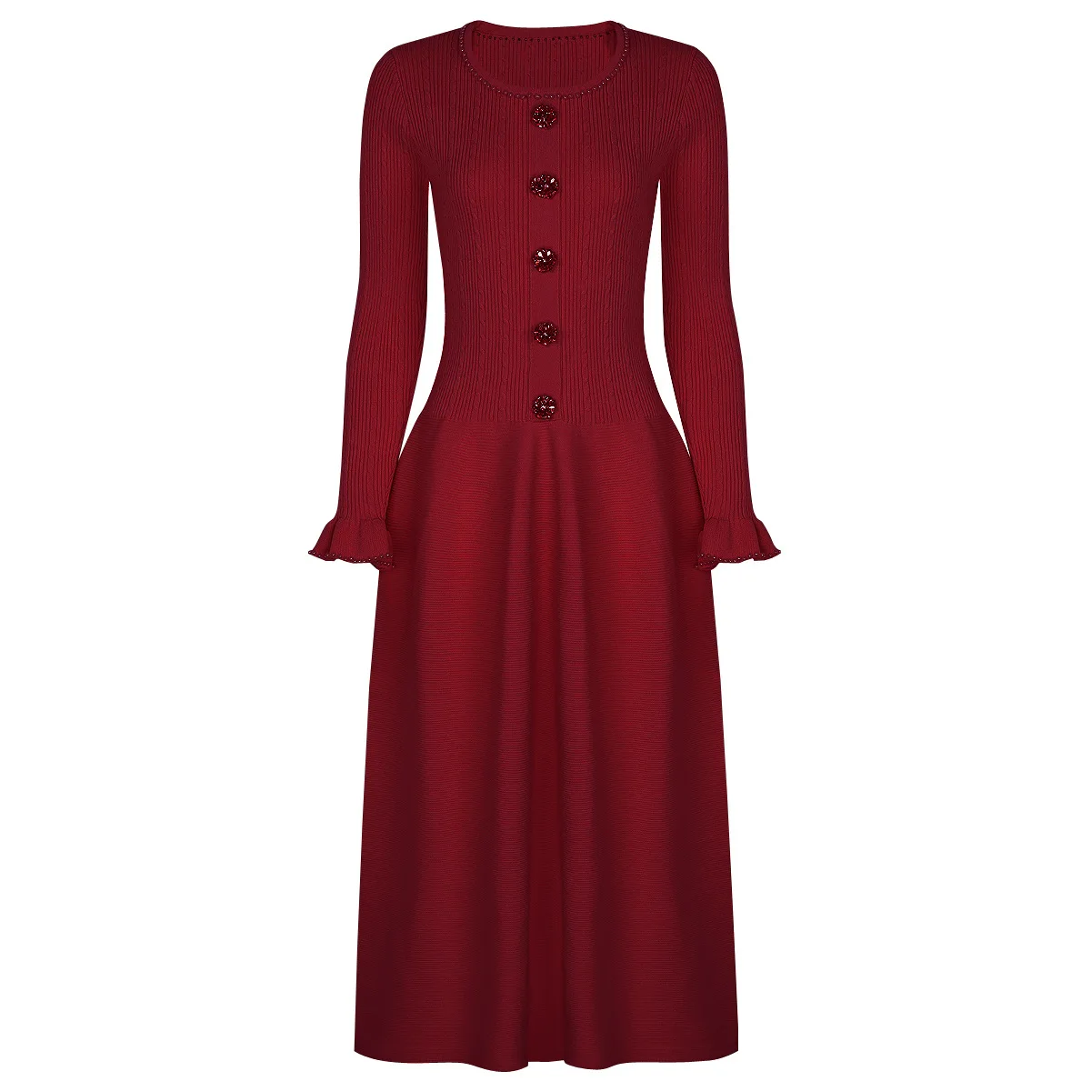 Robe tricotée à manches longues, personnalisée, qualité 25182, nouvelle collection, à la mode, industrie lourde, perles, coupe cintrée et amincissante