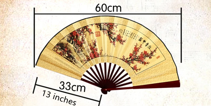 Handmade Chinese Silk Folding Fan with Bamboo Ribs.13-inch Vintage Style Hand Fan for Costume, Home Decor & Cultural Gift