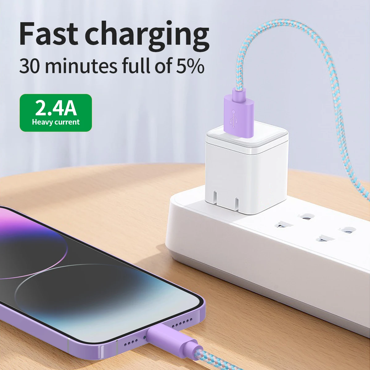 

USB-A to Lightning Charger Cable, Nylon Braided Cord, MFi Certified Charger for iPhone 14 13 12 11 X Xs Pro,ProMax Purple-3.3FT