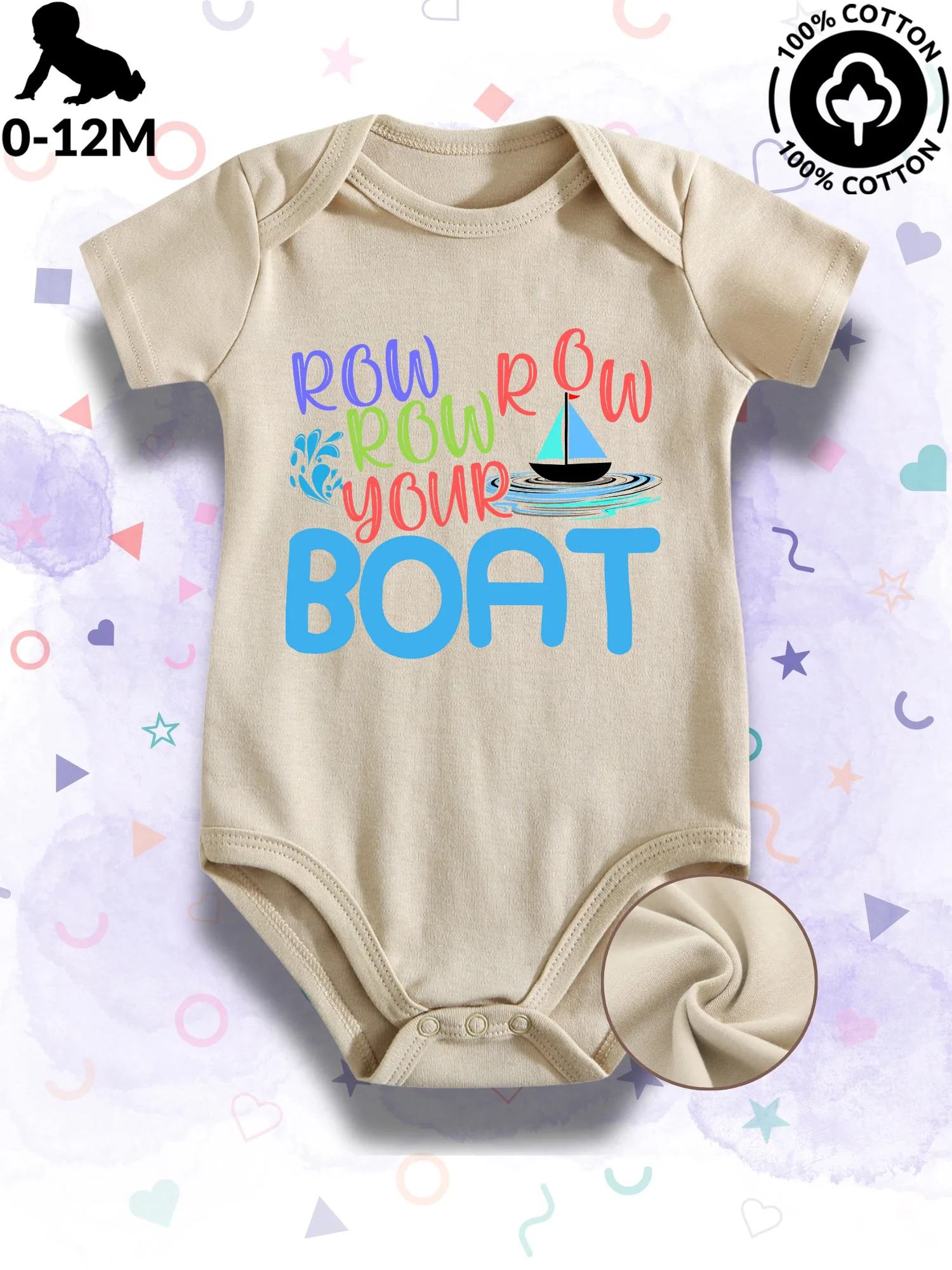 

Детский комбинезон-боди унисекс Row Row Row Your Boat, 100% хлопок, мягкий, всесезонный, бежевый, для ползания, 190 г/м²