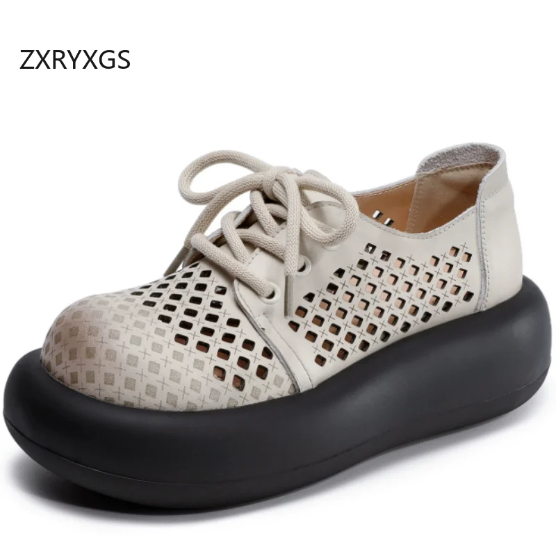 

Женские модные сандалии ZXRYXGS из натуральной кожи с круглым носком, на платформе, увеличивающие рост, новинка лета 2026