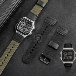 For Casio W-218H AE-1200/1100 SGW-300/400 W-S210 Convex Interface Durable Woven Nylon 18mm Replace Fold Buckle Watch Strap