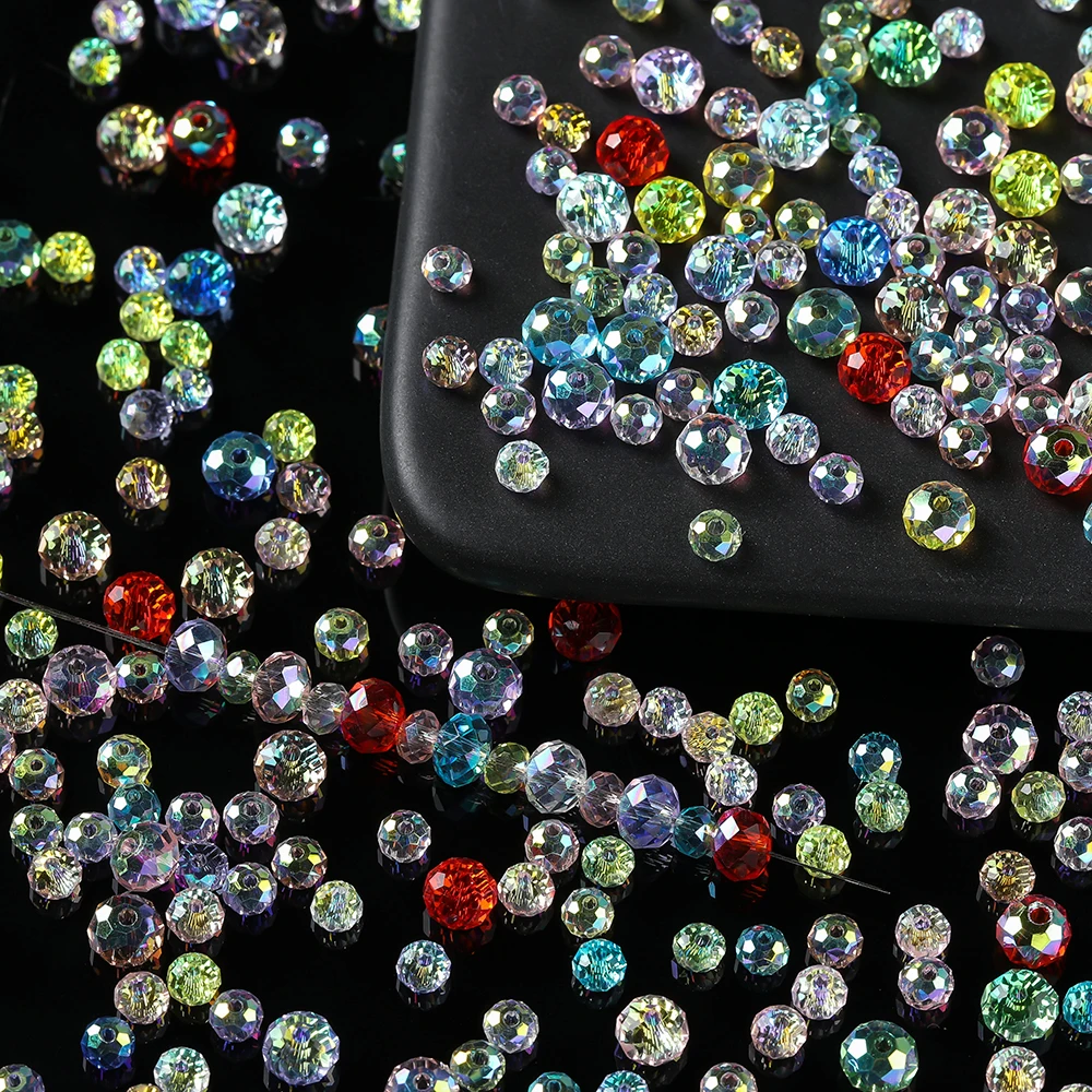 50 Uds. Cuentas redondas planas facetadas de cristal de Color AB, cuentas espaciadoras sueltas para DIY, collar, pulsera, pendientes, accesorios para hacer joyas