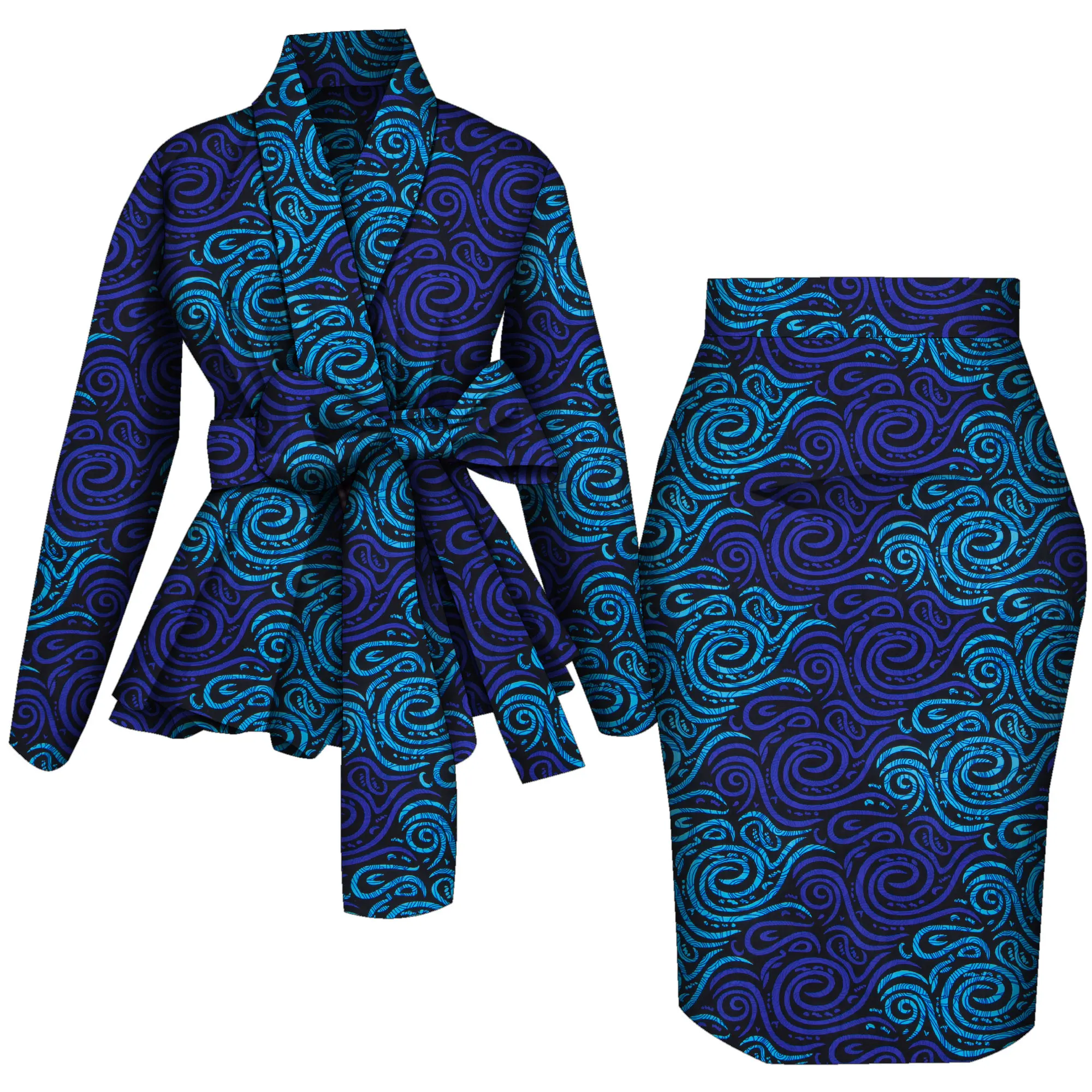 African Women Top and Skirt Set Long Sleeve Lady Skirts Set  Ankara Print Suits Custom Party Clothing Cotton Wy10871