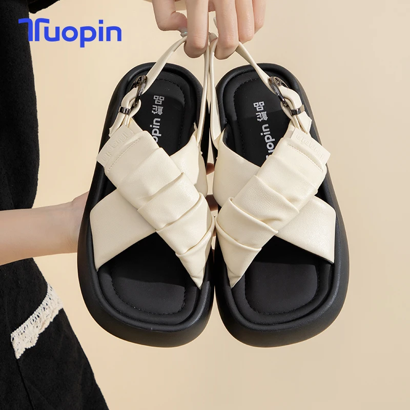 

Tuopin Sandals Women's Summer Fashion Casual Cross Strap Platform Heel Thick Sole Outerwear Roman Shoes Seaside Beach Shoes