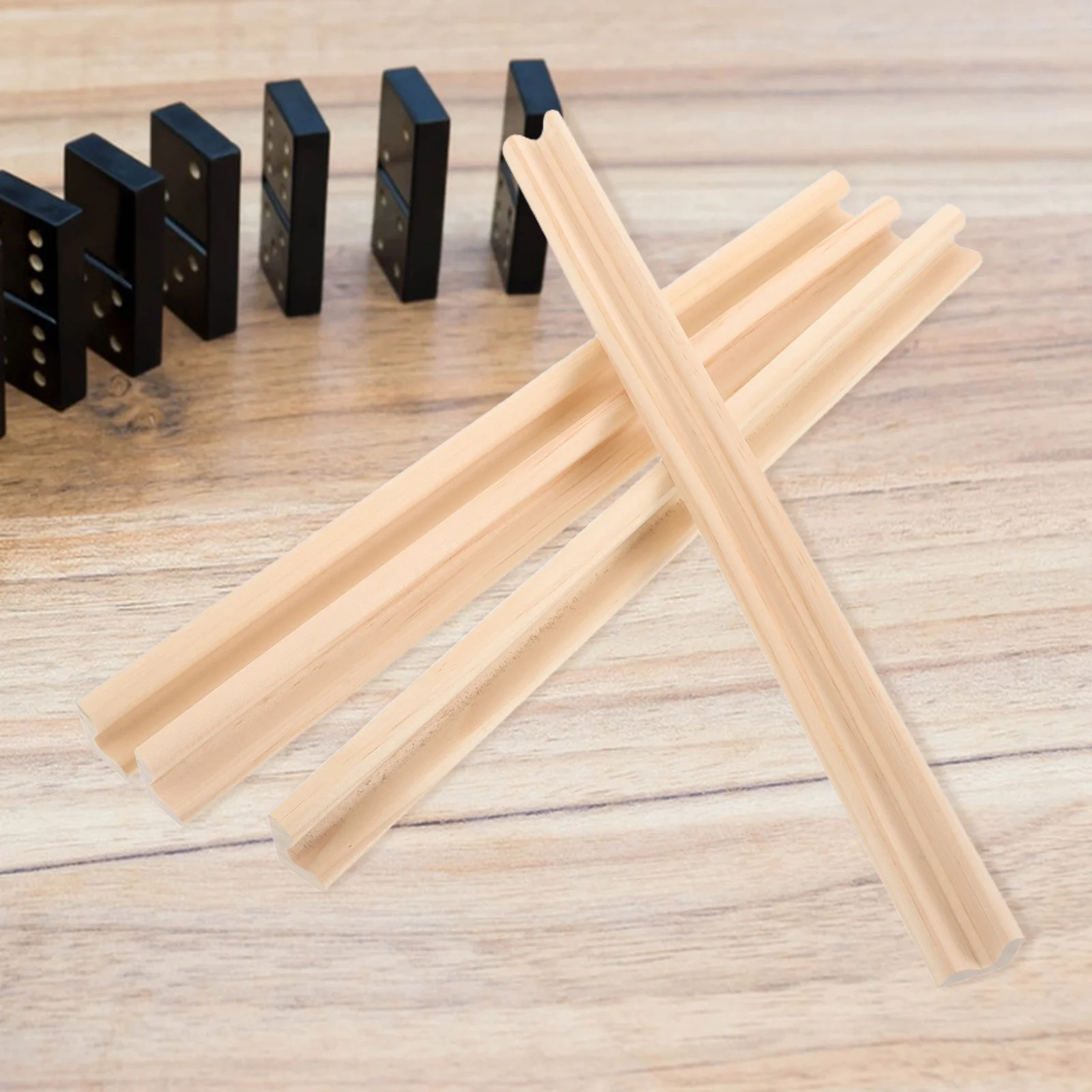 4Pcs Unfinished Wooden Domino Trays 36Cm Single Row Tile Holders for Board Games Mahjong Mexican Train Game Racks