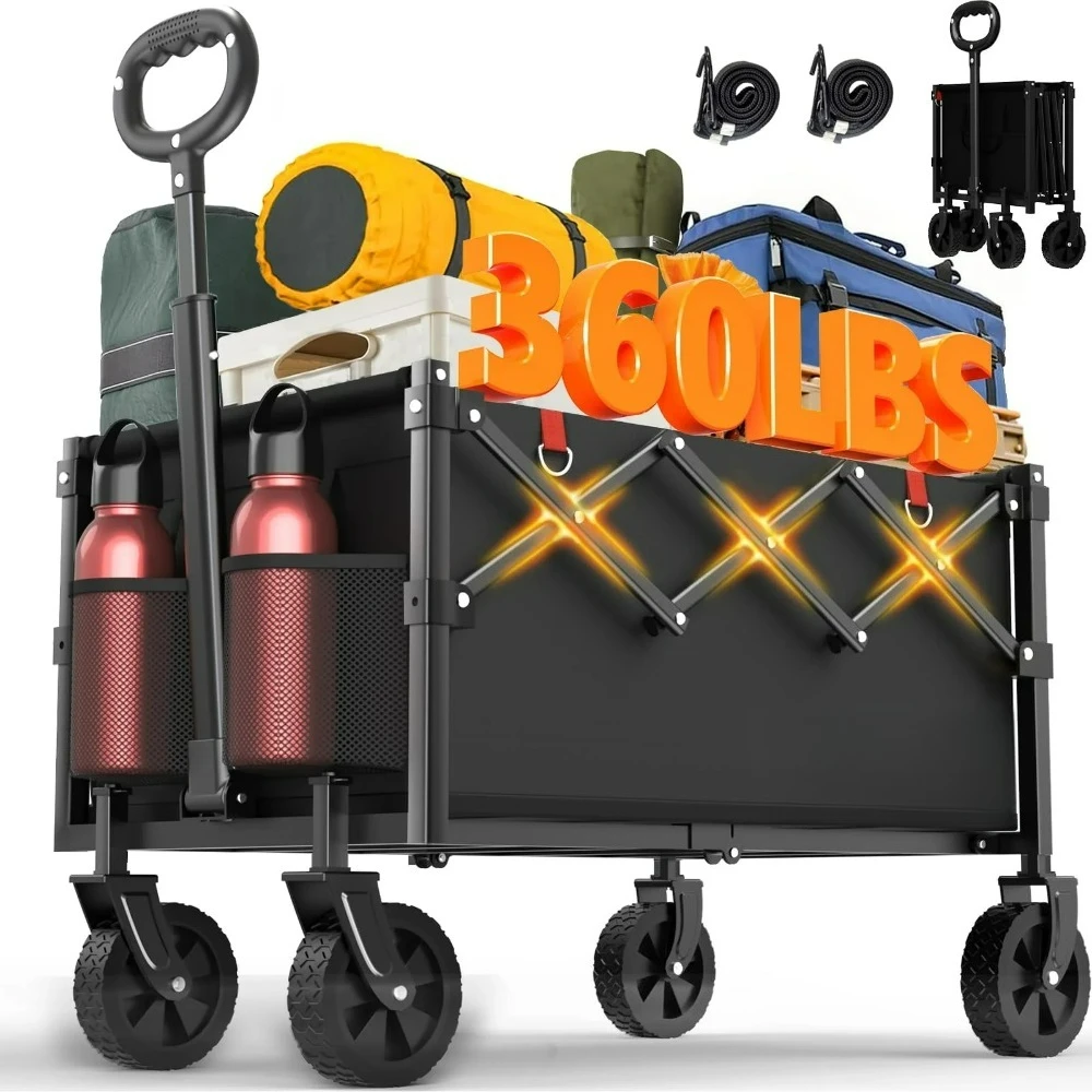 

Collapsible Wagon Cart with Wheels Foldable - Folding Utility Heavy Duty Wagons Carts for Grocery Sports Garden Shopping Camping