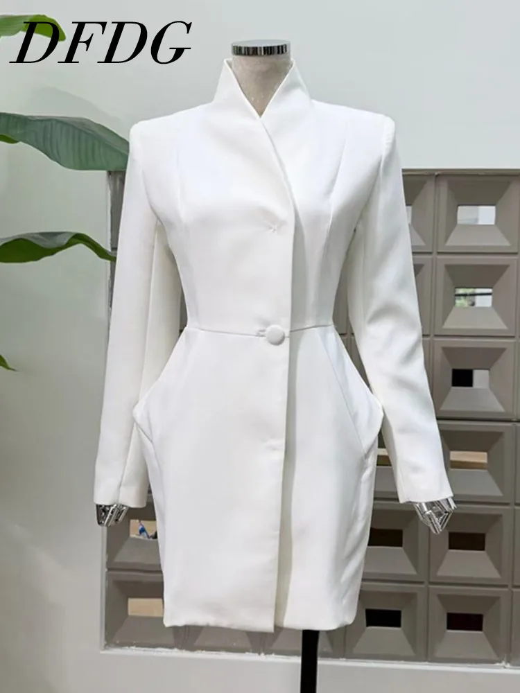 

DFDG Women's Spring Summer Fitted Single Button Blazer Dress Office Formal Wear 2026 Trendy Feminine Fashion Outfit Dress