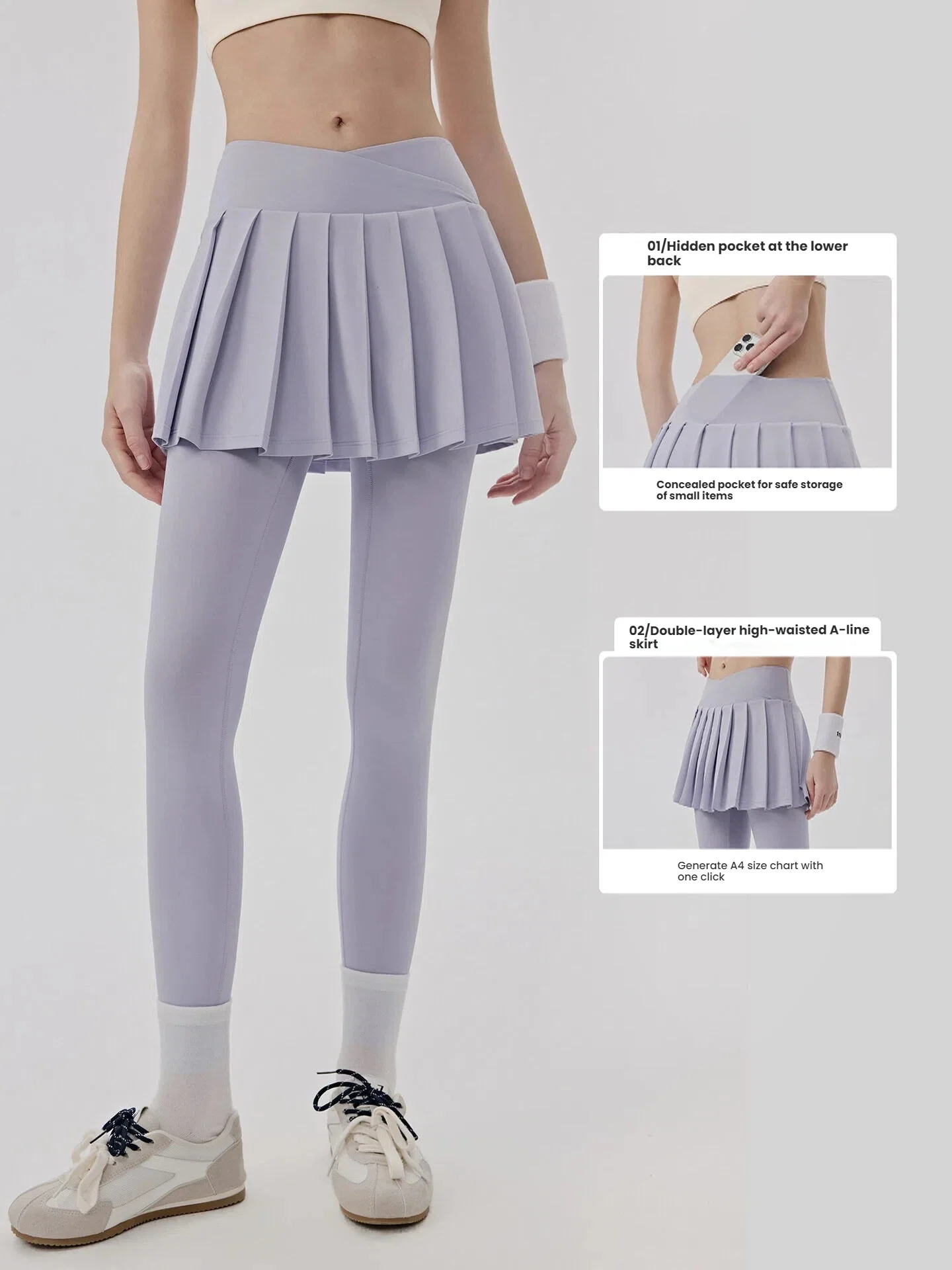 Damen Kühlende Sonnenschutz-Yogahose mit Rock, Fake-Zweiteiler, Anti-Exposure-Taschen, Pilates-Tights, Workout-Leggings für Frauen