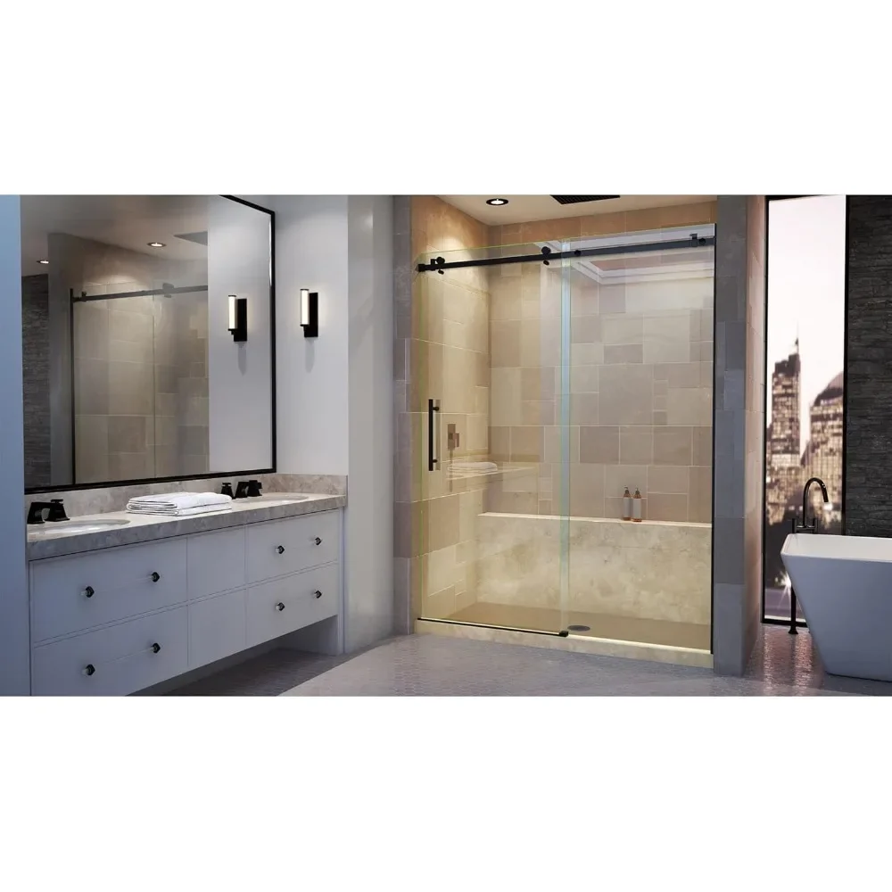 Shower Door,60'' X 76'', 3/8'' (10mm) Tempered Glass,water and Stain Resistant Coating,stainless Steel,frameless Shower Door