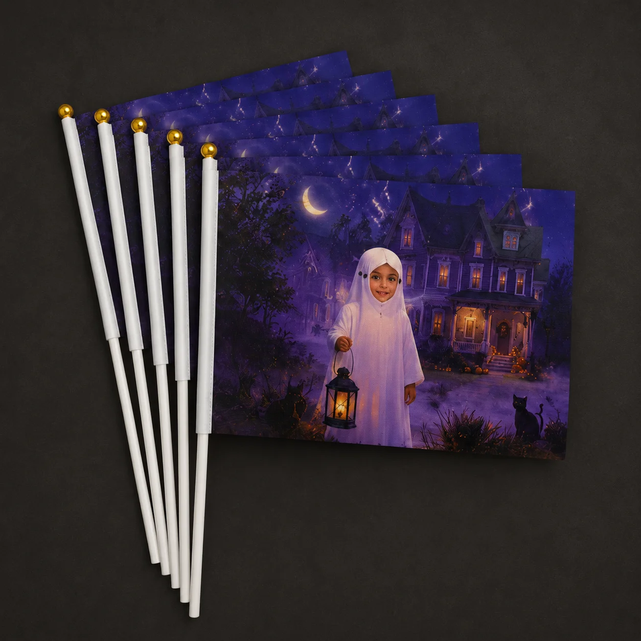 Custom Handheld Flag Personalized Photo Design 5 10 20Pcs Polyester Fabric Flag with White Pole for Outdoor Event Party Supplies