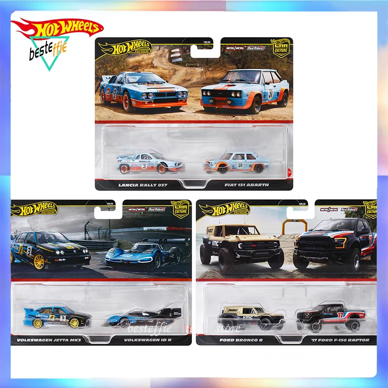 Hot Wheels Car Culture Gold Label 2024 Real Riders Series Car Model Original Alloy 1/6 Dual Car Set Ford Volkswagen Lamcia Gift