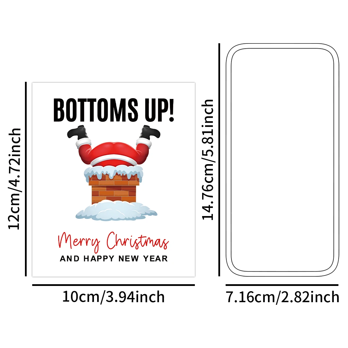 6pcs Merry Christmas & Happy New Year Wine Bottle Labels,Festive Bottoms Up! Funny Santa Claus Self-Adhesive Vinyl Wine Stickers