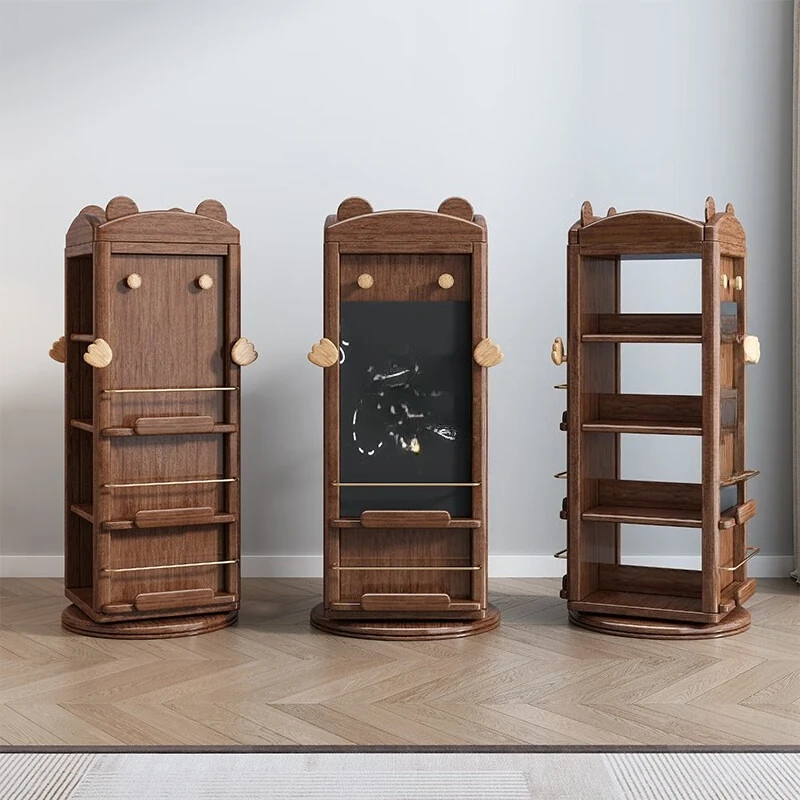 

Simple modern solid wood rotating bookshelf 360 degree walnut bookcase large capacity children's reading area picture book shelf