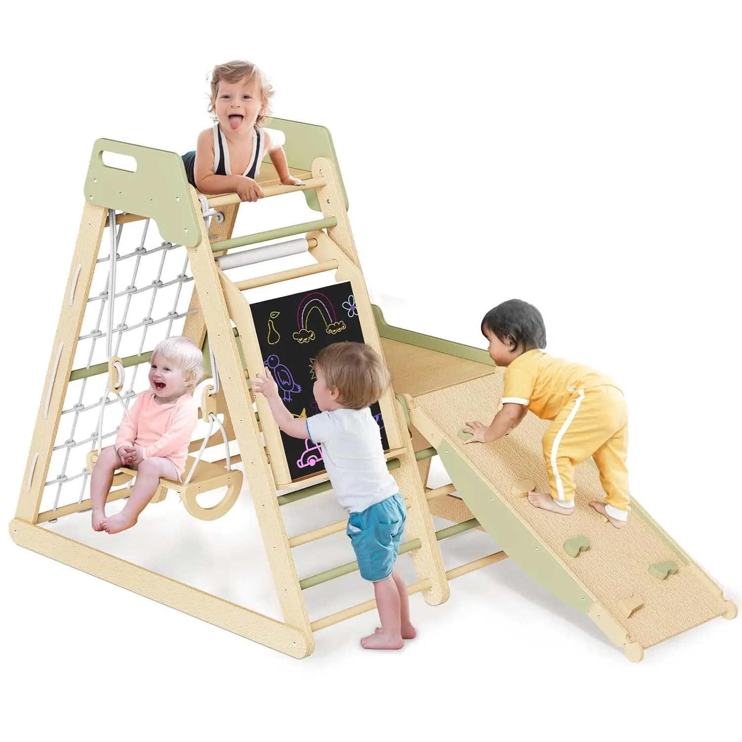 Gym dans la jungle d'intérieur 12 en 1 pour tout-petits, aire de jeux intérieure de jouets d'escalade pour tout-petits, activité intérieure avec balançoire, filet d'escalade, Detacha
