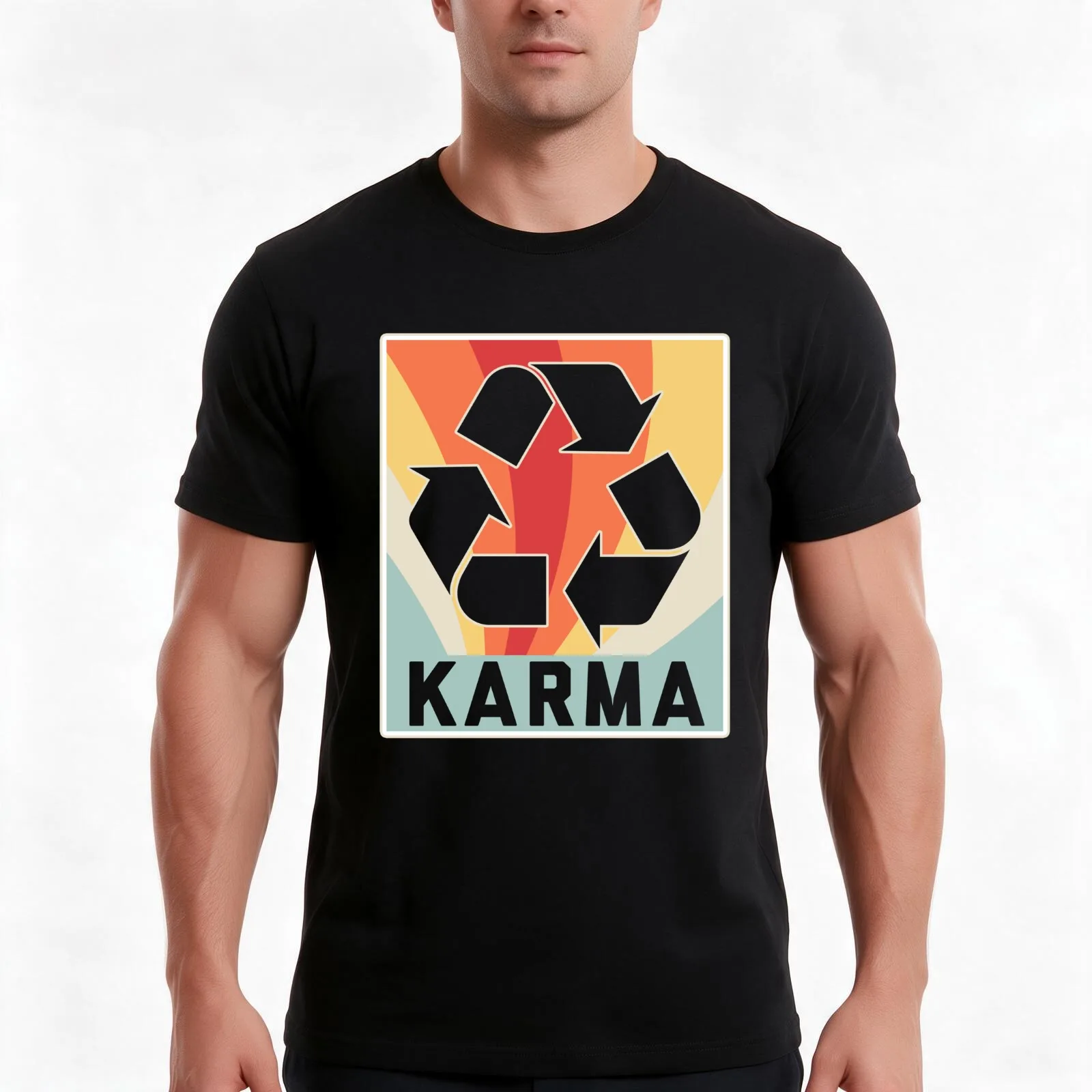 Karma Retro T-Shirt Summer Casual Cotton Tee Oversized Streetwear Tops Vintage Graphic Print Loose Fit Short Sleeve