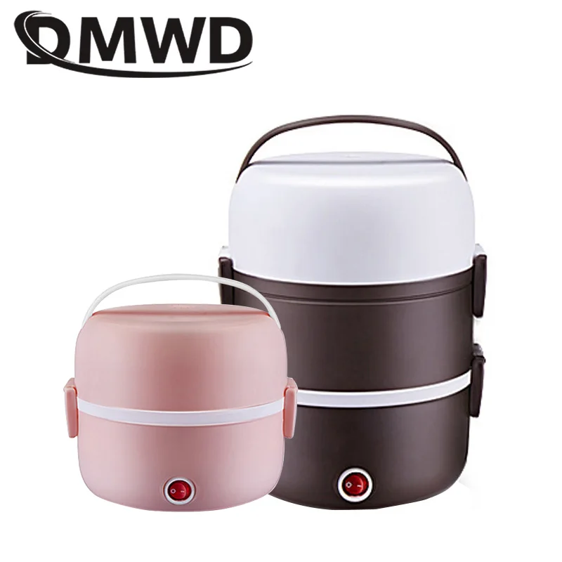 

DMWD Electric 2L mini rice cooker stainless steel 2/3 layers food warmer steamer portable automatic heating insulation lunch box