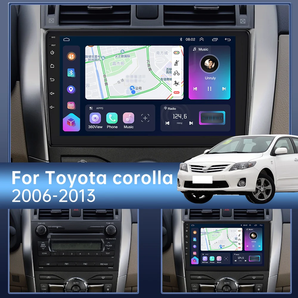 2DIN Android Carplay/Auto Car Radio For Toyota Corolla E140/150 2006 2007 2008 2009 2010 2011 2012 2013 Multimedia video Player