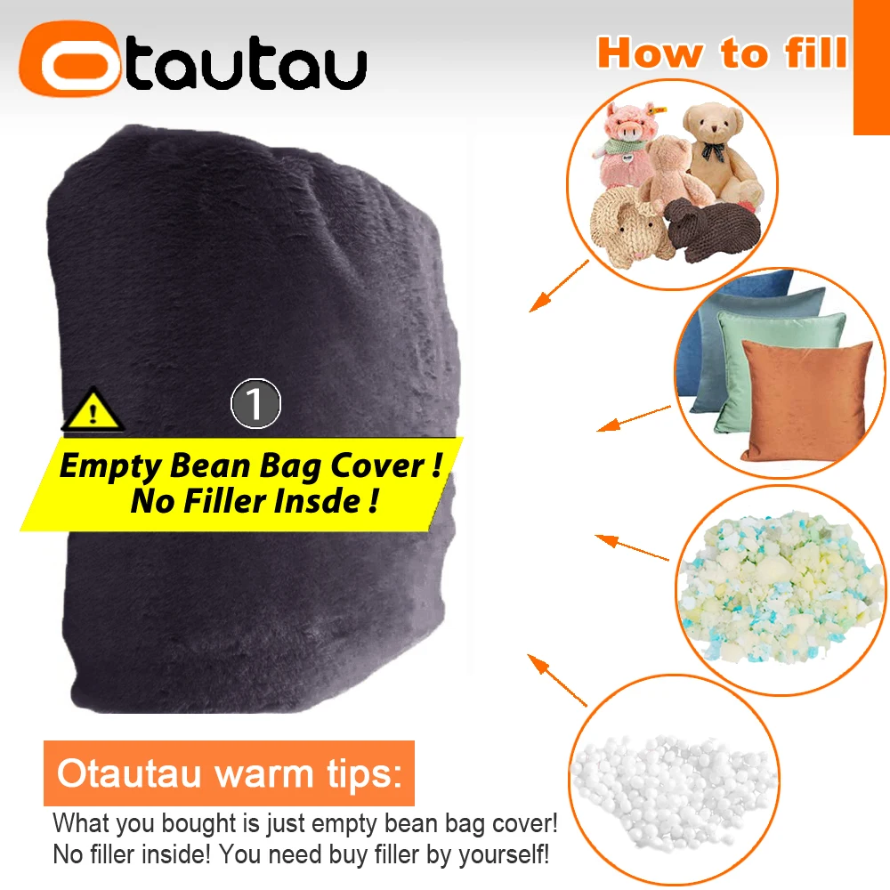 OTAUTAU Fluffy Faux Fur Giant Bean Bag Cover Winter Christmas Pouf Cover DD003【No Filler Inside!You Need Fill It By Yourself !】