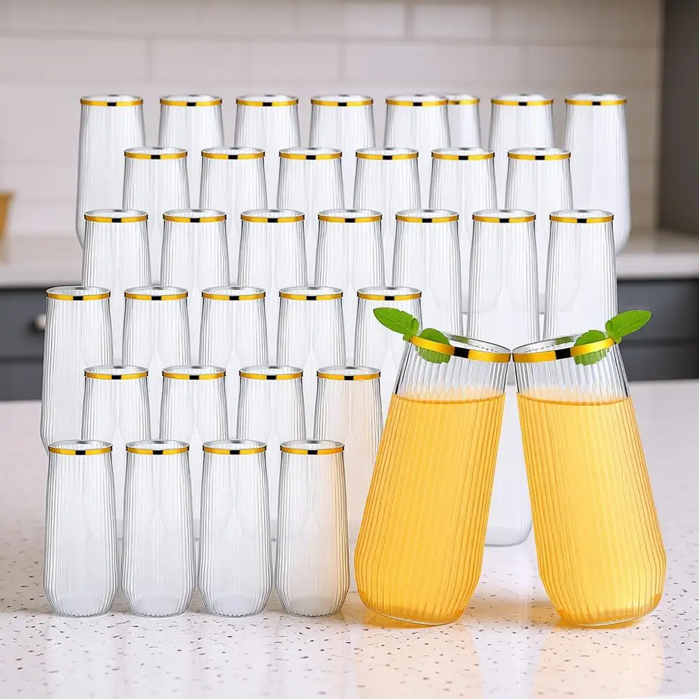 

Набор из 60 рифленых бокалов для шампанского без ножки, 270 мл, пластиковые, одноразовые, без бисфенола А, идеально подходят для свадеб, баров и торжеств