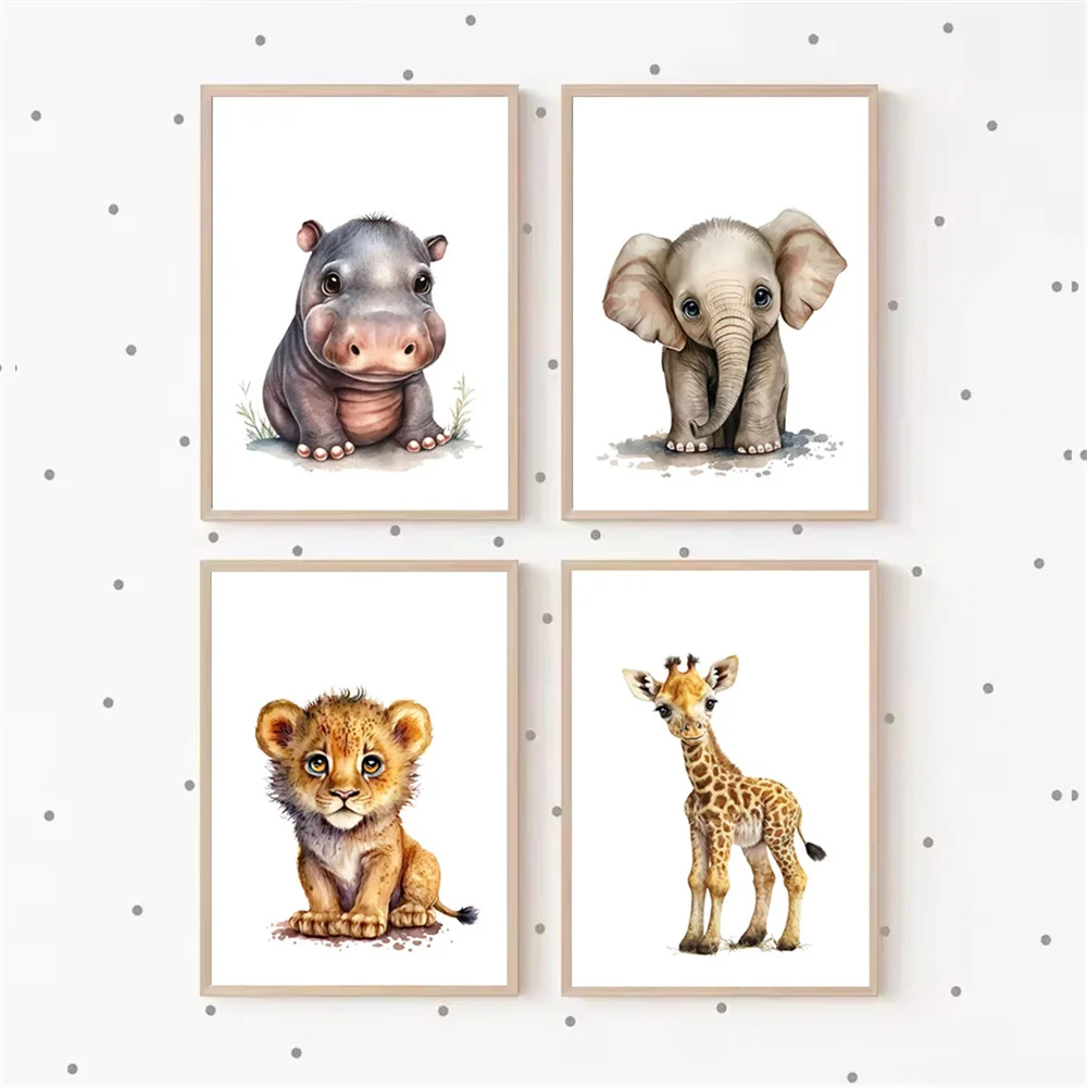 

Cute Giraffe Lion Elephant Hippo Nursery Wall Art Canvas Painting Cartoon Animals Posters and Prints Pictures Kids Room Decor