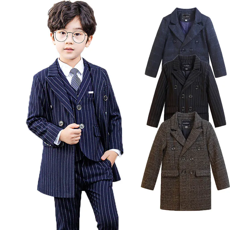Children Formal Wedding Coat Prince Kids Windproof Long Jacket Dress Flower Boys Photograph Blazer Evening Performance Costume