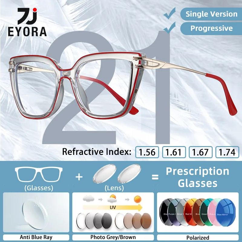 

EYORA Ins Currents Square Women Reading Glasses Myopia Eyewear Hyperopia Anti Blue Light Progressive Photochromic Eyewear Lens