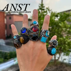 Buen pulido Dropshipping moda 2023 nuevo anillo de piedra cuadrado redondo de acero inoxidable para hombre mujer regalo de pareja de fiesta