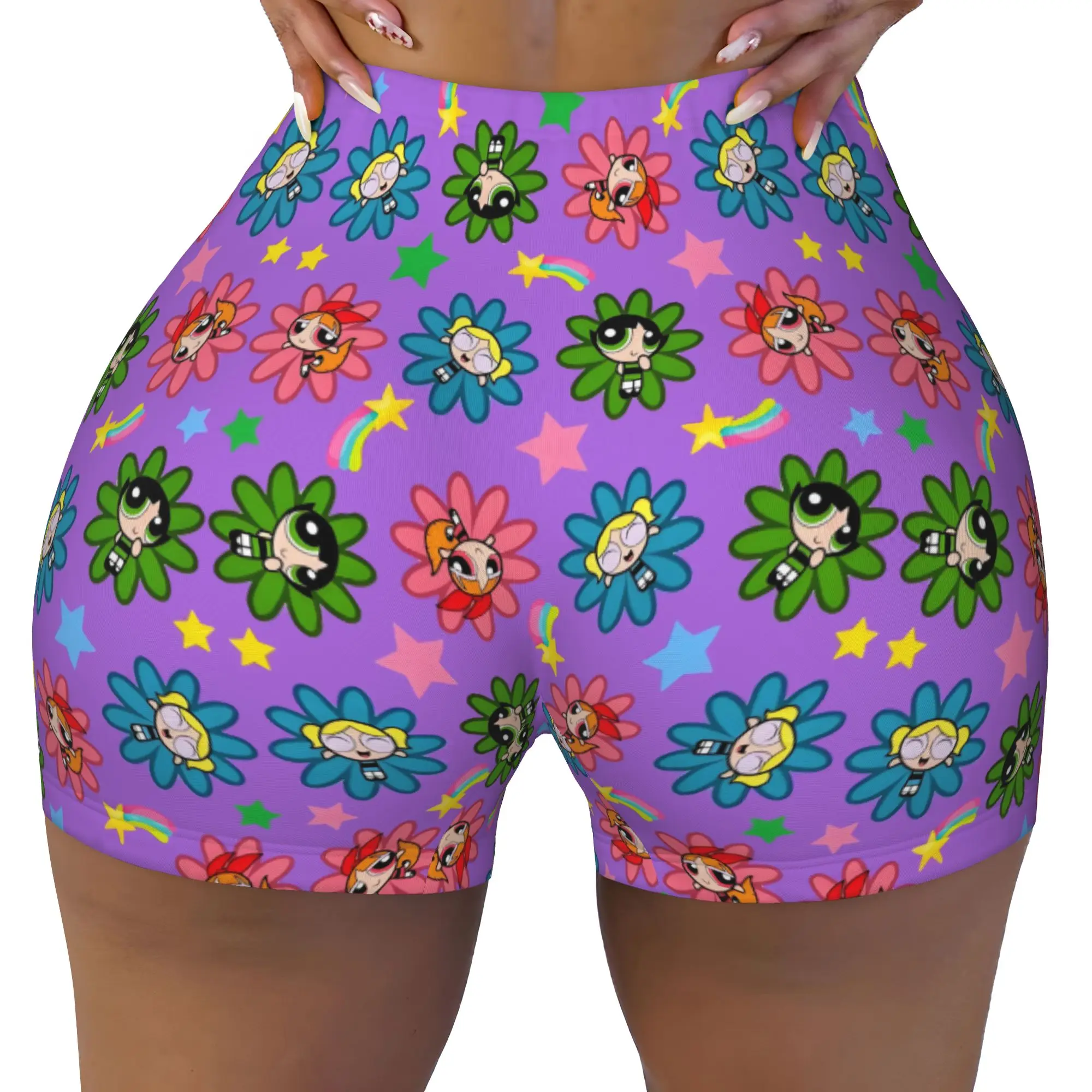 Custom Women's Poweres Anime Puffes Workout Yoga Shorts Buttercup Blossom Bunny Athletic Gym Volleyball Biker Shorts