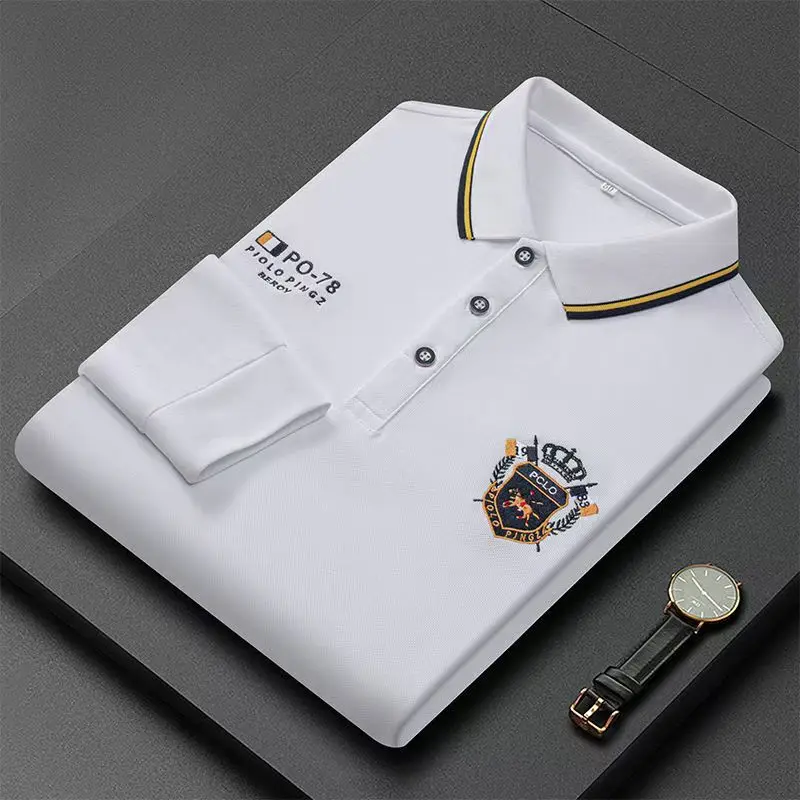 New Embroidered Pure Cotton Hot Selling Men\'s Polo Shirt 2024 New Autumn And Winter Long Sleeved Breathable Casual Slim Fit Top