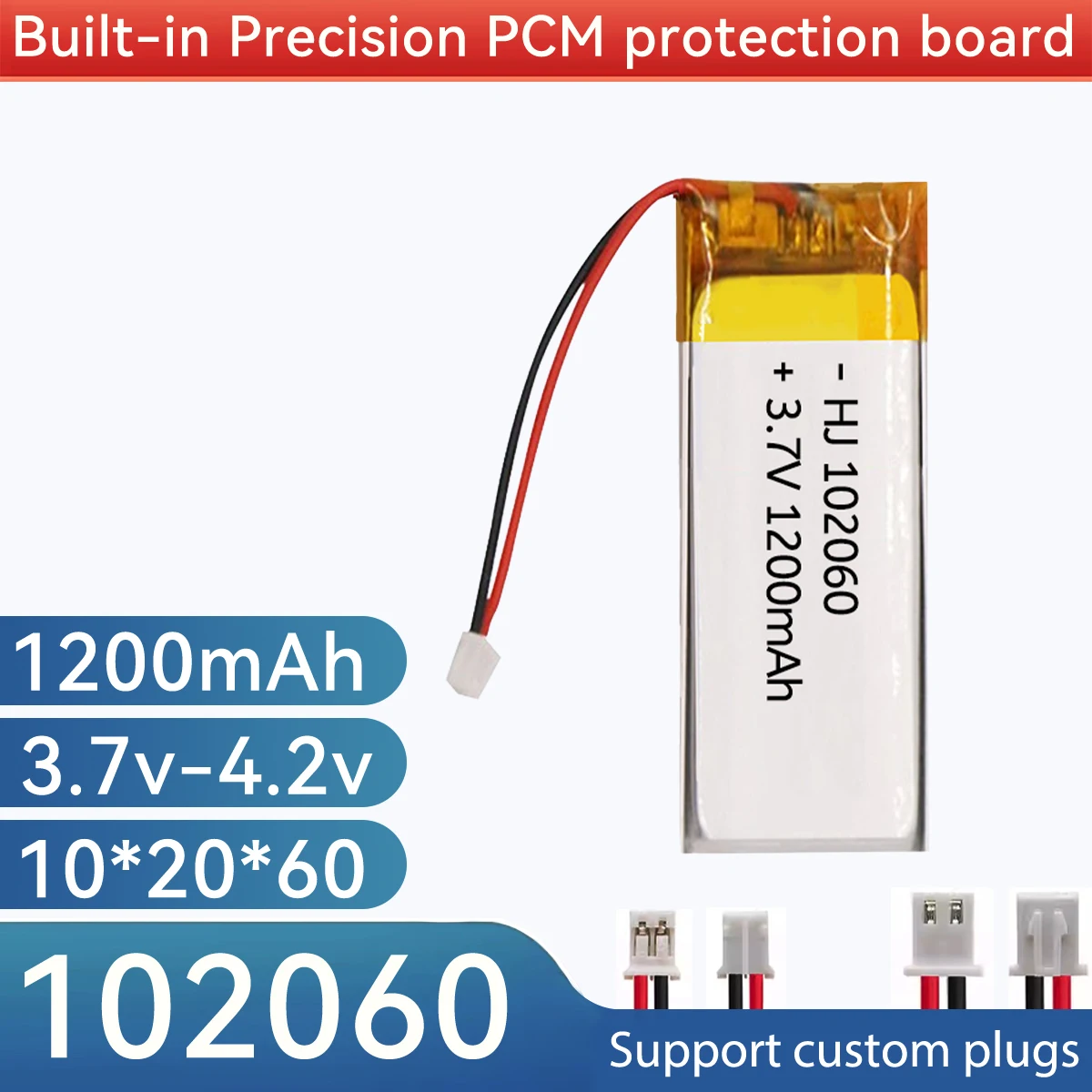 102060 1200mah 3.7V Rechargeable Lithium Li-ion Polymer Battery for 302060 402060 502060 602060 702060 802060 902060