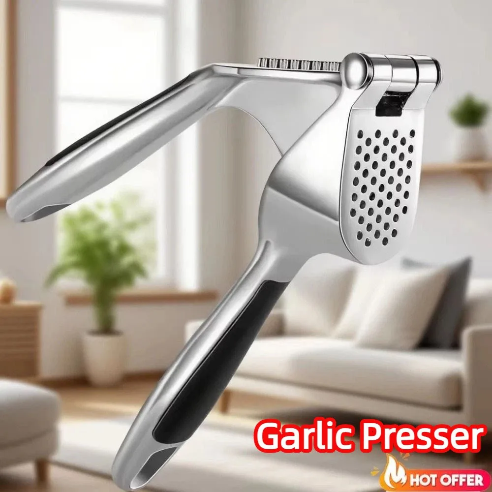 Kitchen Gadgets Garlic Press Stainless Steel Garlic Mincer Garlic Peeler and Cleaning Brush Ginger Peeler Household Tools