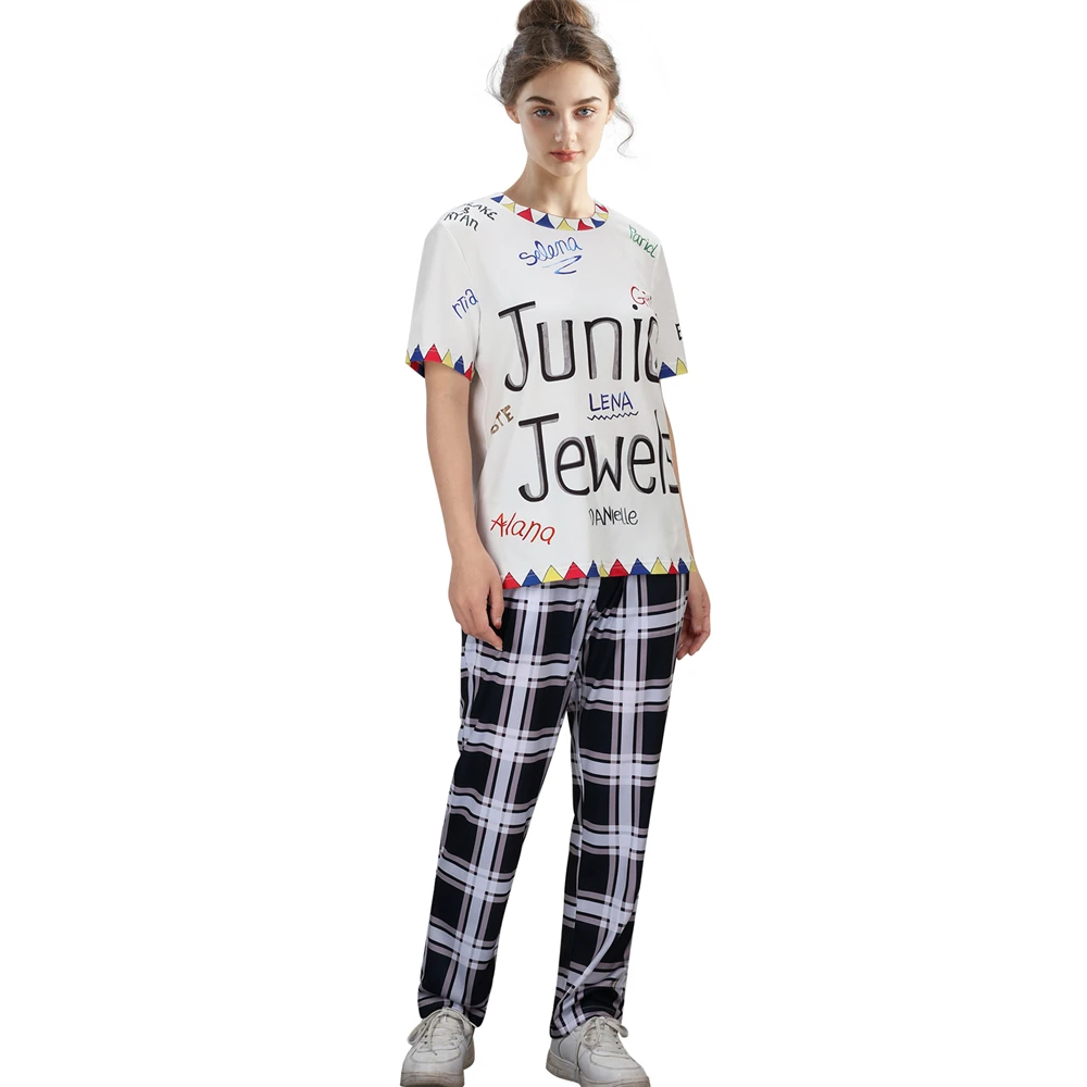 Taylor Costume You Belong with Me Junior Jewels Printed T-shirt Pants Set for High School Girls Students