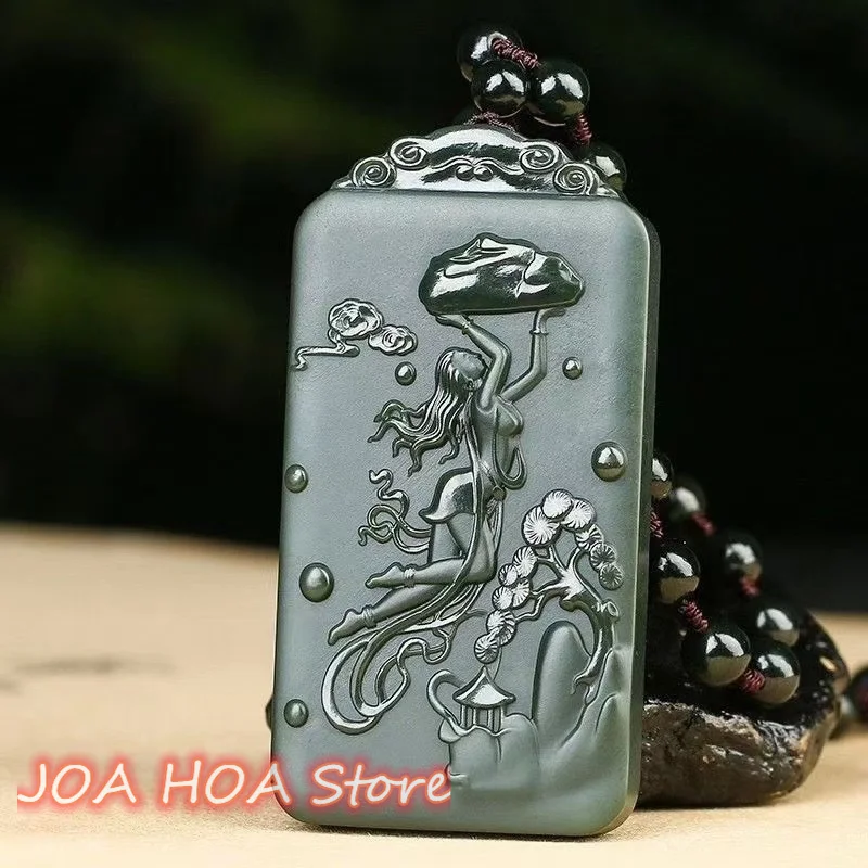 

Courage Myths Legends - Nuwa Butian Purely Hand Carved Exquisite Natural Hetian Jade Pendant Perfect Necklace Chain Fine Jewelry