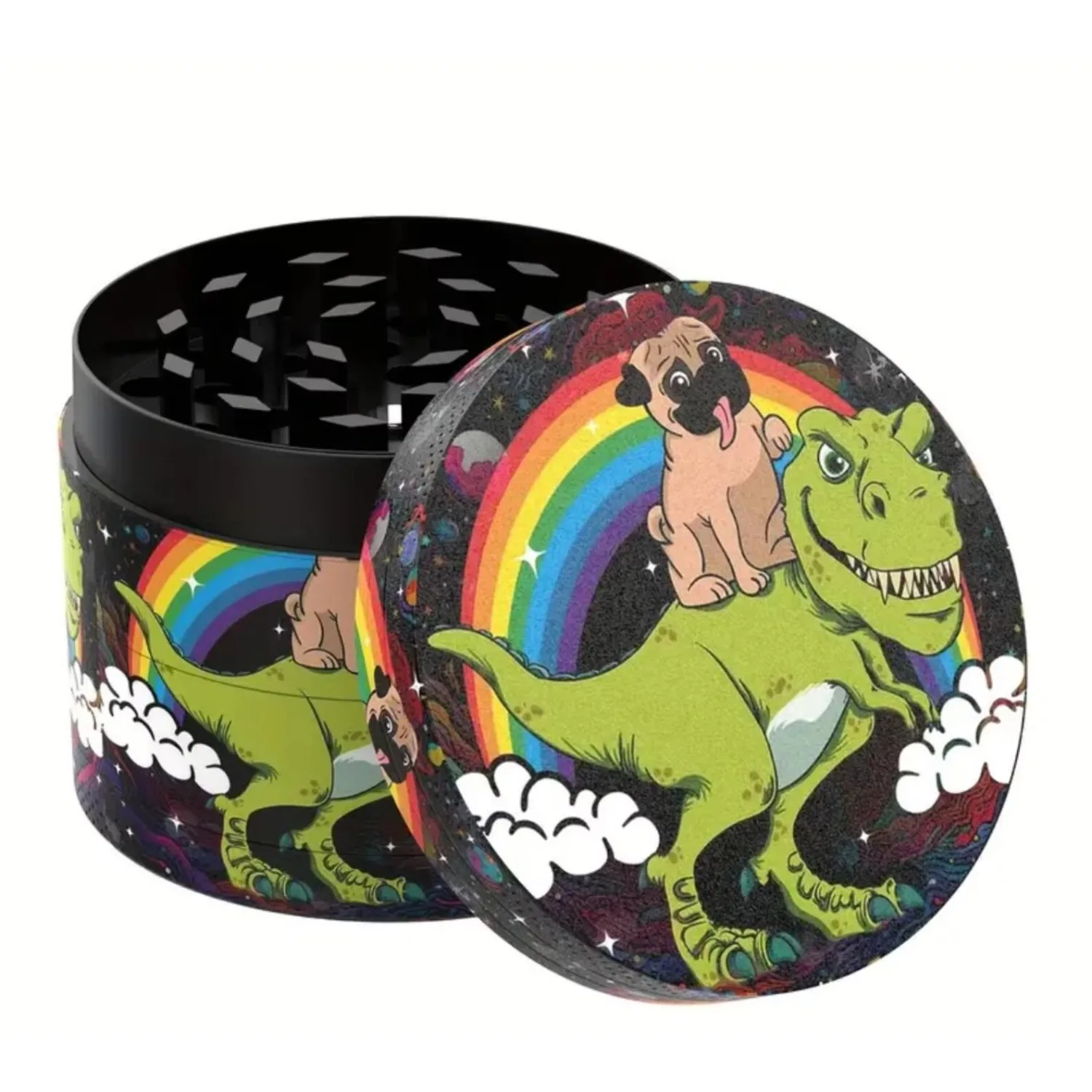 2-inch/50mm Dinosaur and Dog Themed Metal Grinder with Pollen Collector Closet and Scraper, Tobacco Grinder